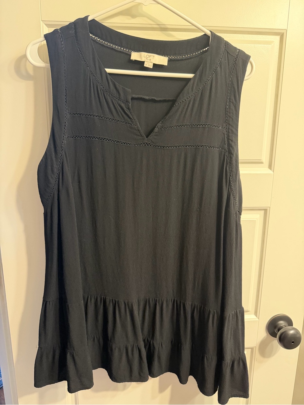 LOFT Black Sleeveless V-Neck Ruffle-Hem Tunic